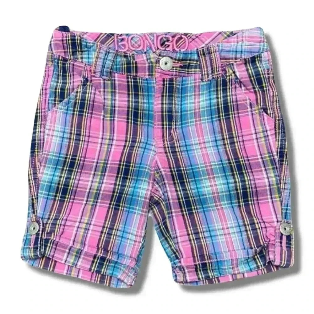 BONGO Girls' Pink Plaid Bermuda Shorts Cotton Size 4